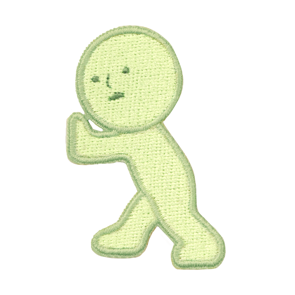 Pushing sticker variant- SMISKI is facing left with their hands up, pushing