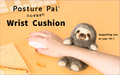 Posture Pal Wrist Cushion product image, showing the proper use of the wrist cushion. An arm and hand direct a computer mouse, supported by the Sloth Wrist Cushion